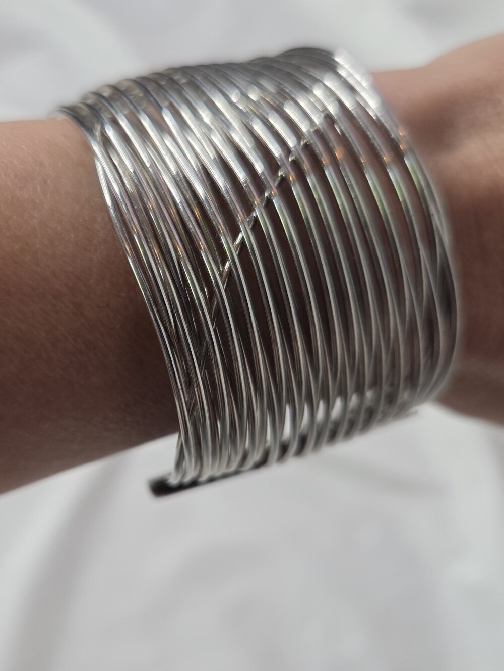 Silver Coil Multi Row Cuff Bracelet Women Jewelry